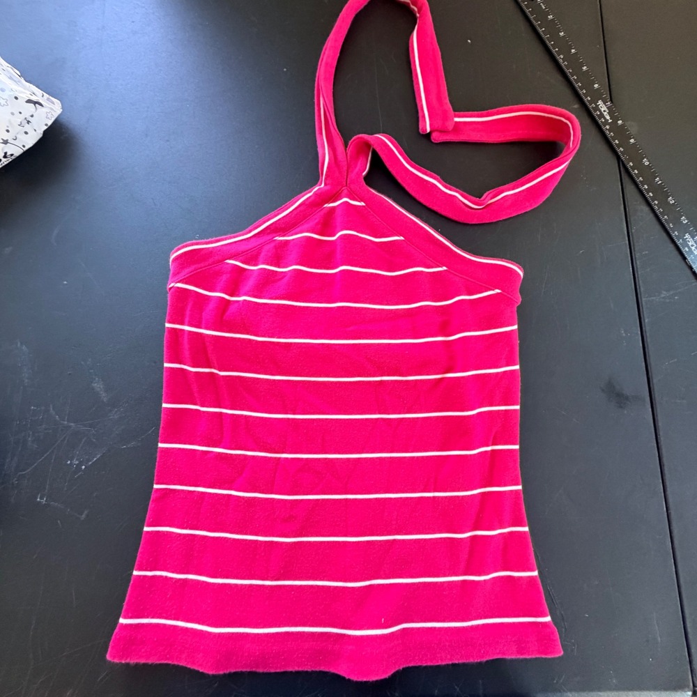 Y2K The Limited Halter Top Women Medium Pink White Striped Stretch Y2K Preppy